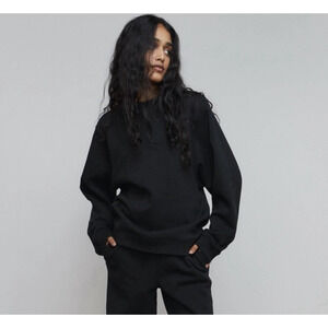 Lunya Woman's Cozy Fleece Crewneck Sweatshirt M Black Loungewear Travel